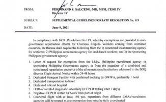 Circular from Bureau of Quarantine